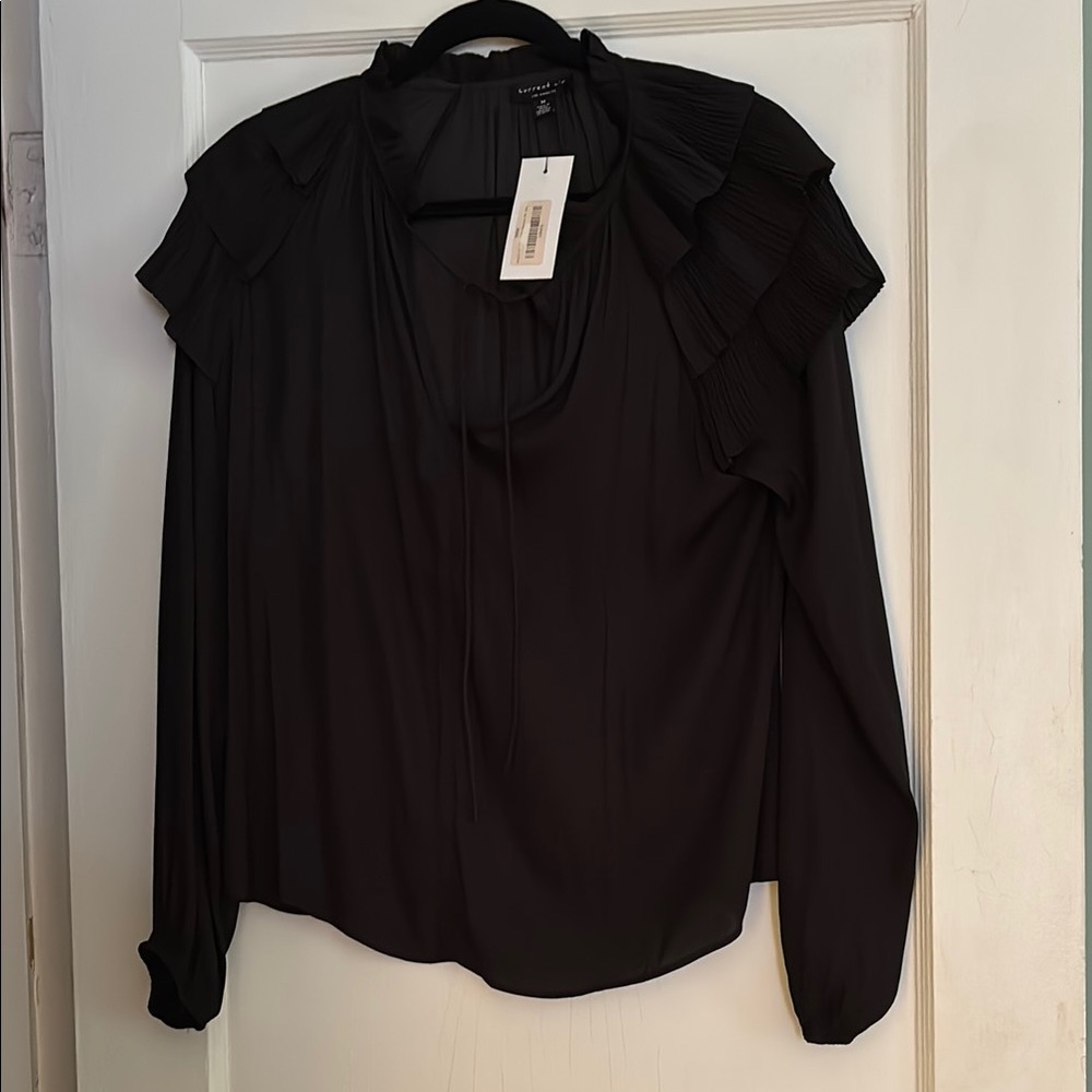Current Air Black Ruffled Wrap Blouse Long Sleeve